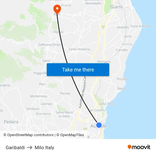Garibaldi to Milo Italy map