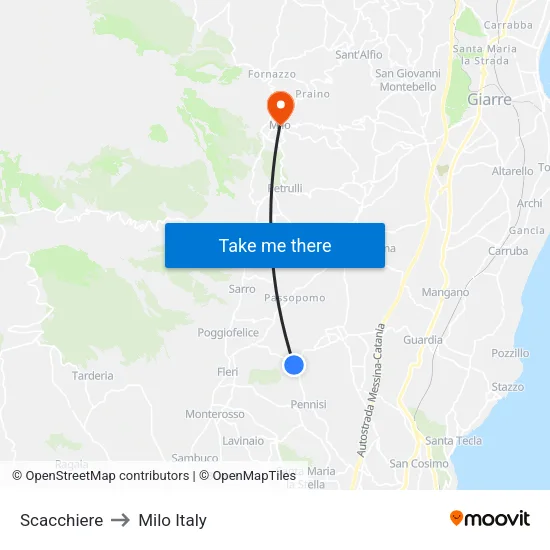 Scacchiere to Milo Italy map