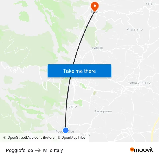 Poggiofelice to Milo Italy map
