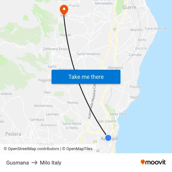 Gusmana to Milo Italy map