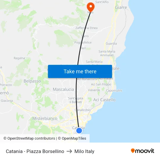Catania - Piazza Borsellino to Milo Italy map