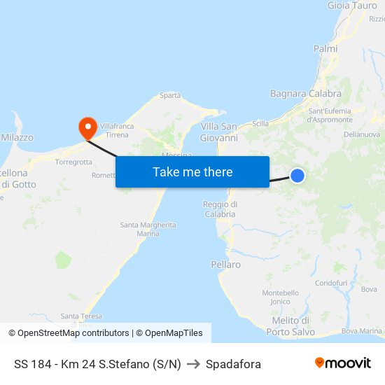 SS 184 - Km 24  S.Stefano (S/N) to Spadafora map