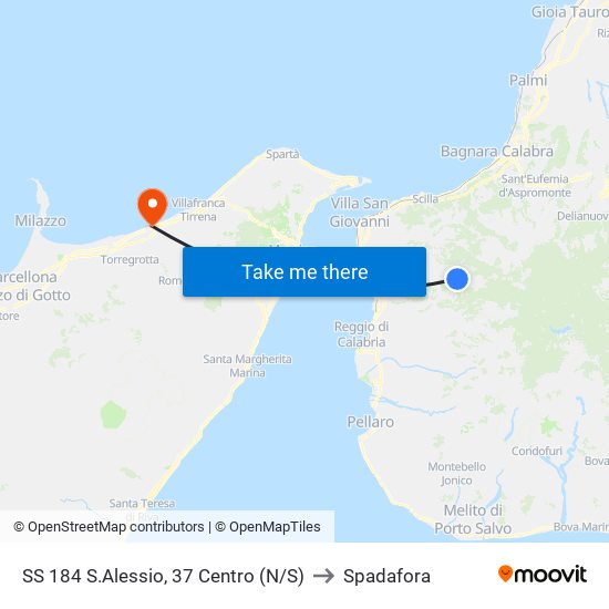 SS 184  S.Alessio, 37 Centro  (N/S) to Spadafora map