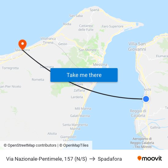 Via Nazionale-Pentimele, 157  (N/S) to Spadafora map