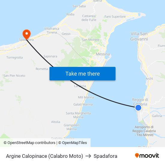 Argine  Calopinace (Calabro Moto) to Spadafora map