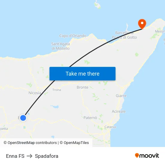 Enna Railway Station to Spadafora map