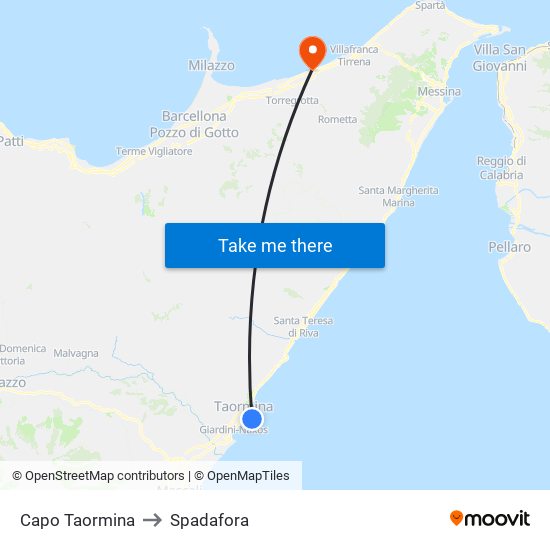 Capo Taormina to Spadafora map
