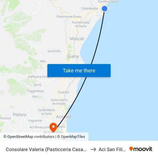 Consolare Valeria (Casablanca Pastry Shop) to Aci San Filippo map