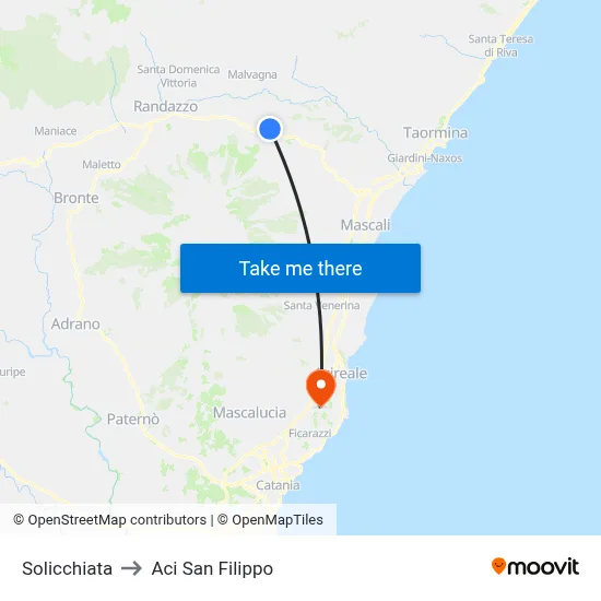 Solicchiata to Aci San Filippo map