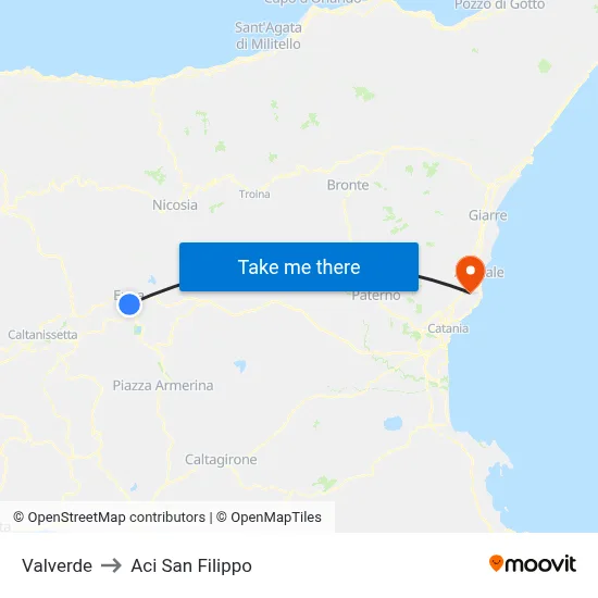 Valverde to Aci San Filippo map