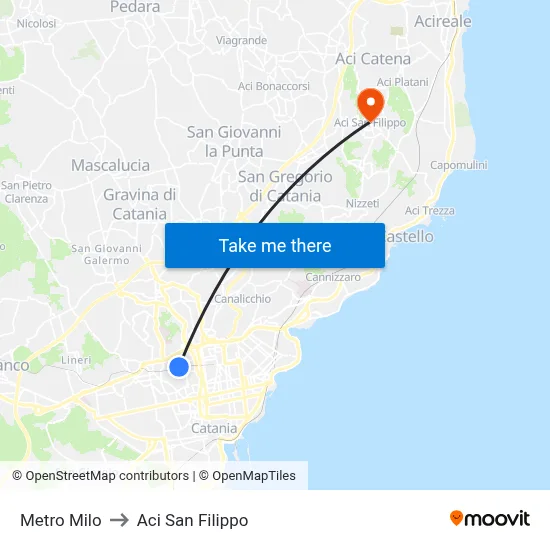 Metro Milo to Aci San Filippo map