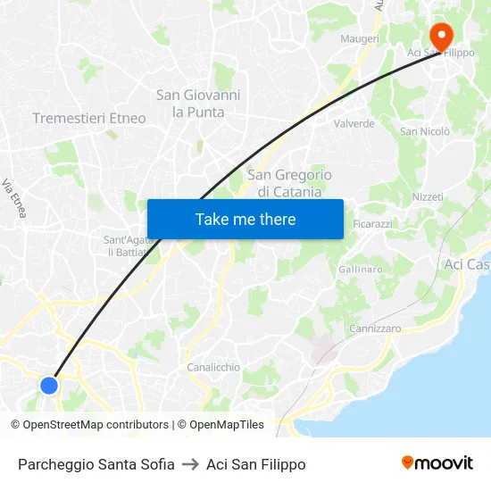 Parcheggio Santa Sofia to Aci San Filippo map