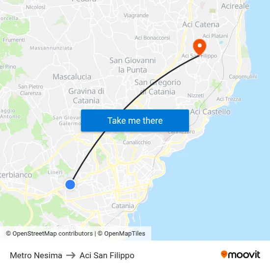 Nesima Metro to Aci San Filippo map