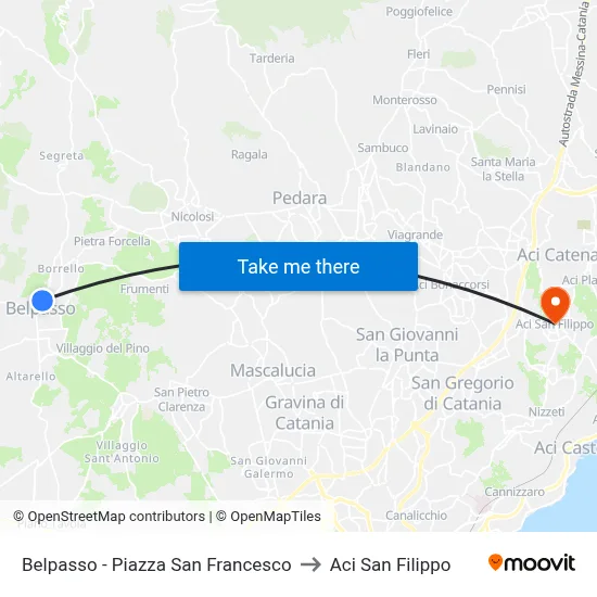 Belpasso - Piazza San Francesco to Aci San Filippo map