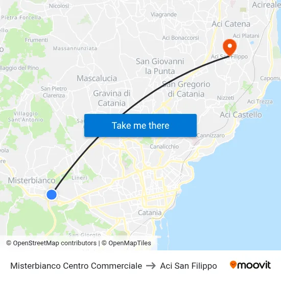 Misterbianco Shopping Center to Aci San Filippo map