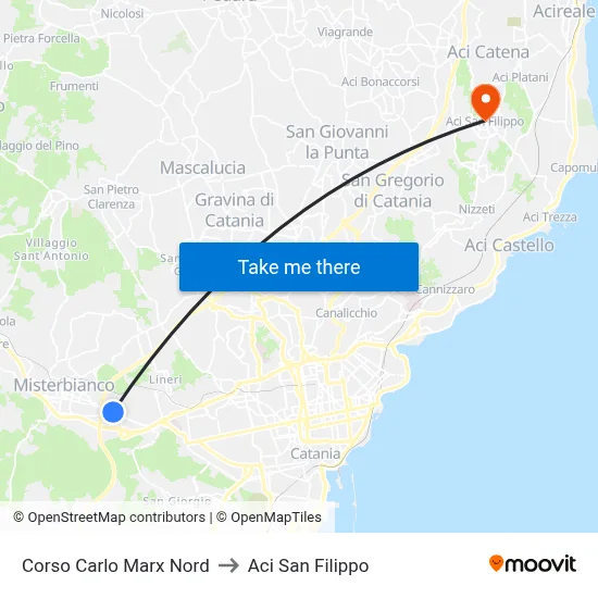 North Karl Marx Course to Aci San Filippo map