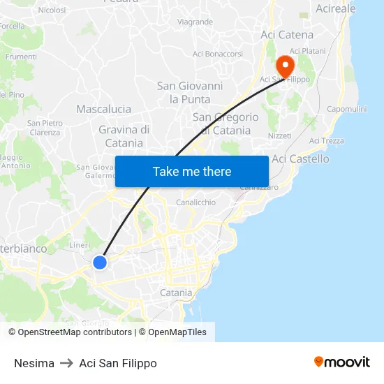 Nesima to Aci San Filippo map