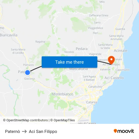 Paternò to Aci San Filippo map