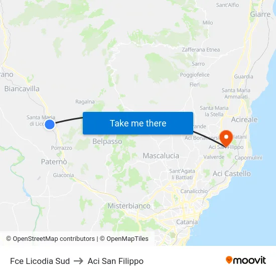 Fce Licodia Sud to Aci San Filippo map