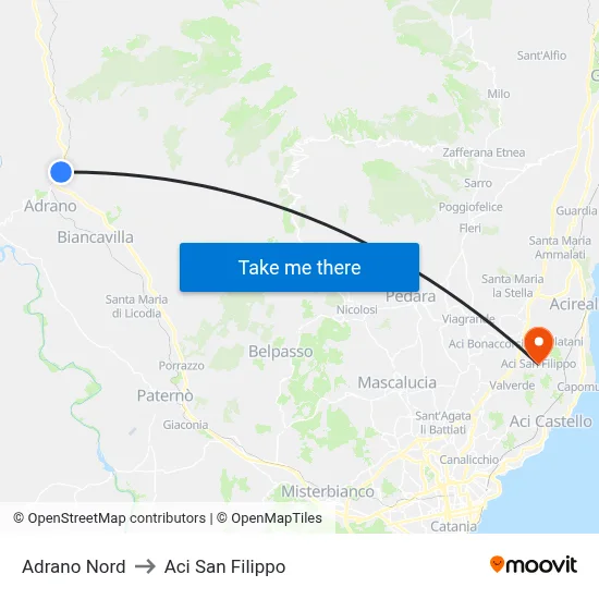 Adrano Nord to Aci San Filippo map