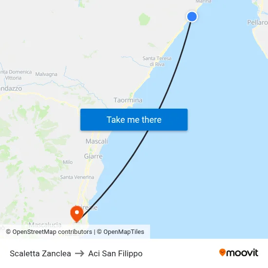 Scaletta Zanclea to Aci San Filippo map