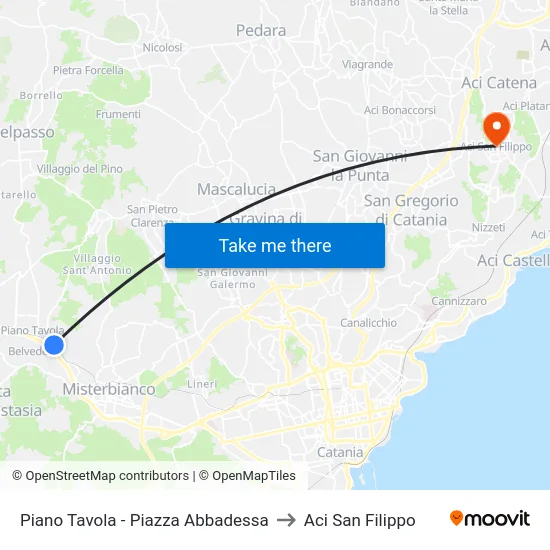 Piano Tavola - Piazza Abbadessa to Aci San Filippo map