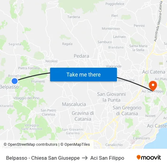 Belpasso - Chiesa San Giuseppe to Aci San Filippo map