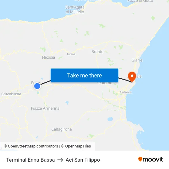 Terminal Enna Bassa to Aci San Filippo map