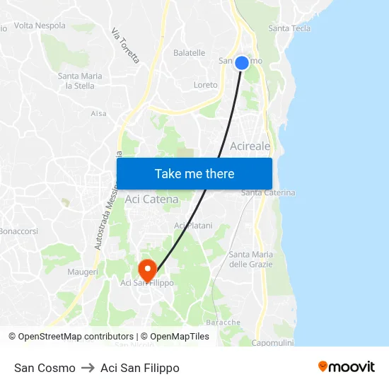 San Cosmo to Aci San Filippo map