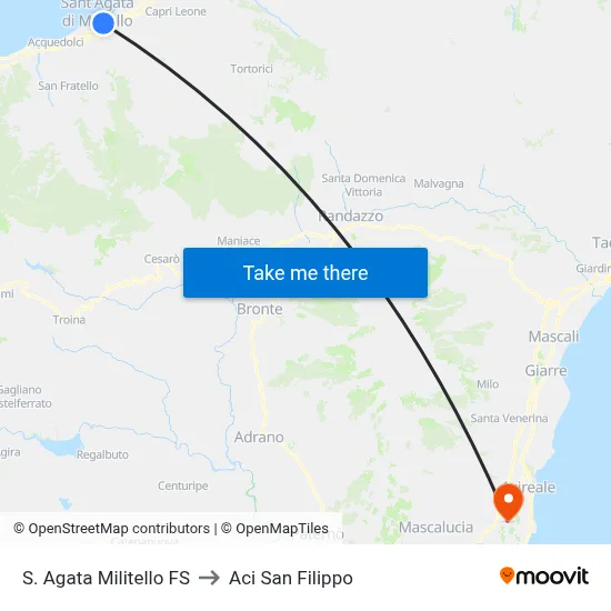 S. Agata Militello Station to Aci San Filippo map