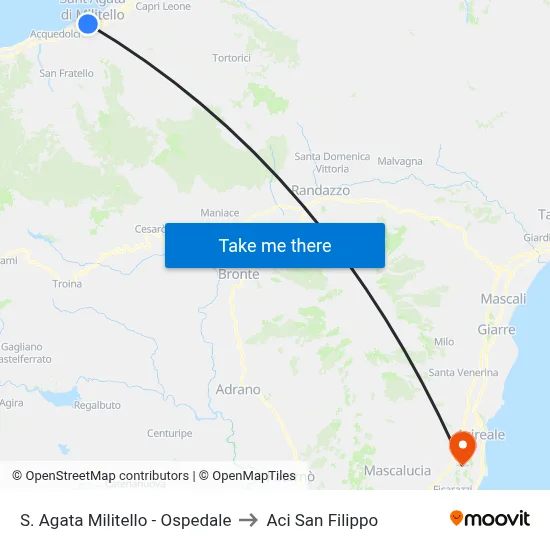 S. Agata Militello - Ospedale to Aci San Filippo map