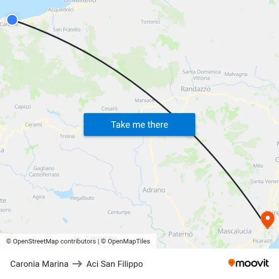 Caronia Marina to Aci San Filippo map