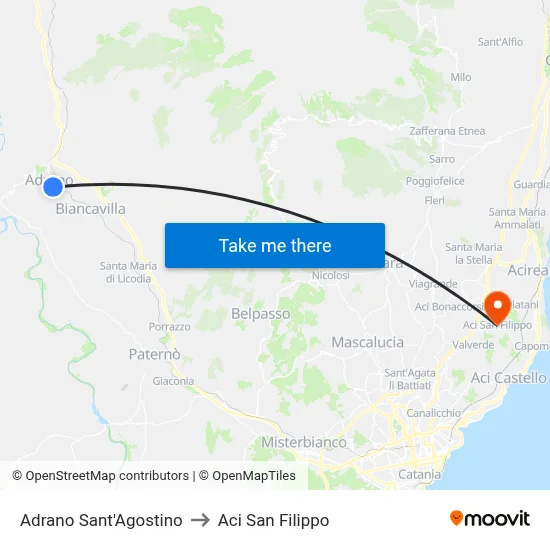 Adrano Sant'Agostino to Aci San Filippo map