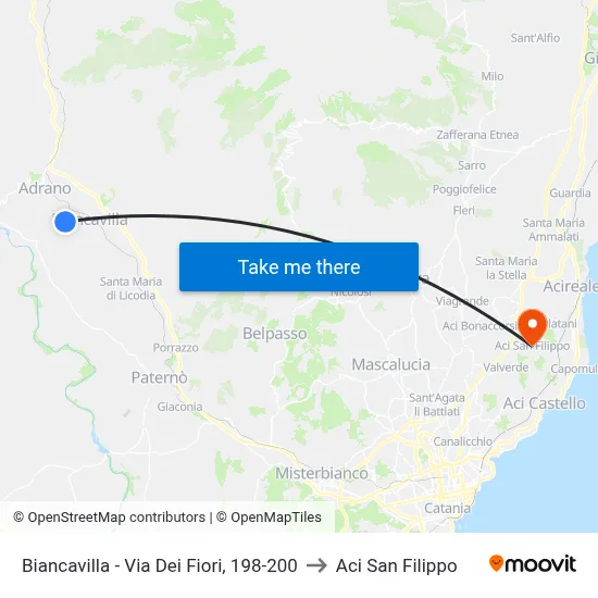 Biancavilla - Via Dei Fiori, 198-200 to Aci San Filippo map