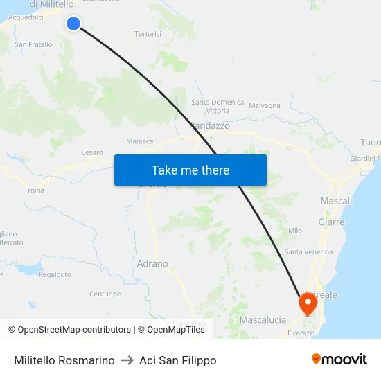 Militello Rosmarino to Aci San Filippo map