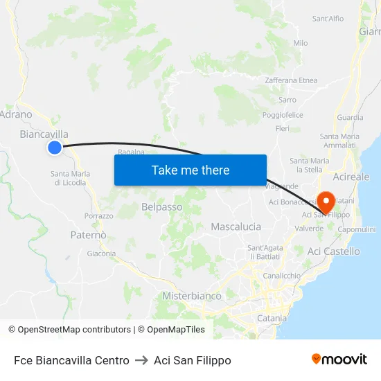 Fce Biancavilla Centro to Aci San Filippo map