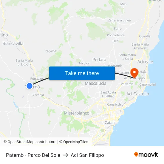 Paternò - Parco Del Sole to Aci San Filippo map