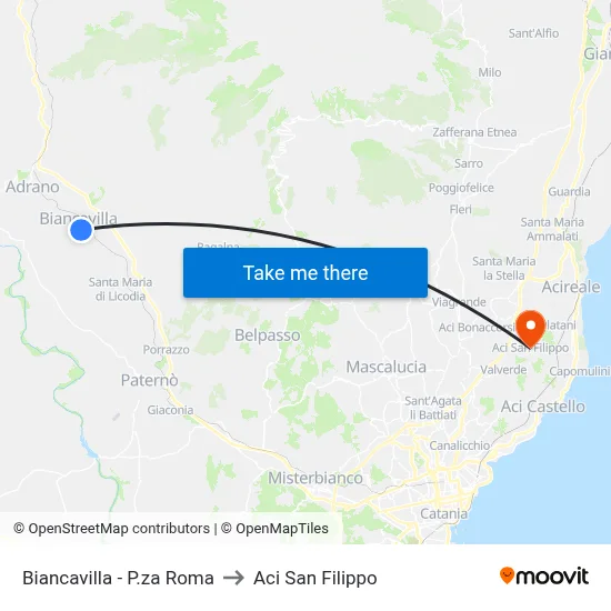 Biancavilla - Roma Square to Aci San Filippo map