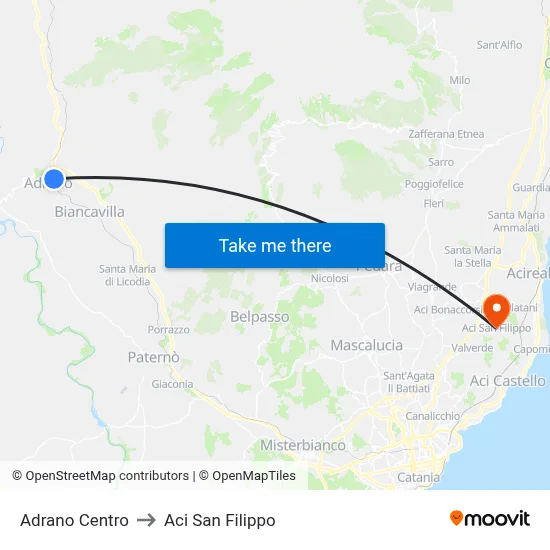 Adrano Centro to Aci San Filippo map