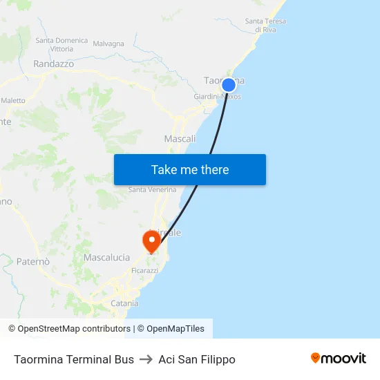 Taormina Terminal Bus to Aci San Filippo map