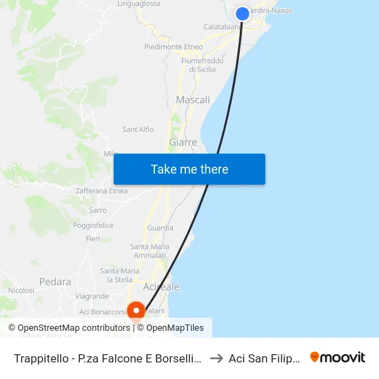 Trappitello - P.za Falcone E Borsellino to Aci San Filippo map