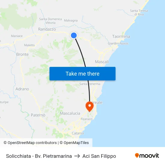 Solicchiata - Bv. Pietramarina to Aci San Filippo map