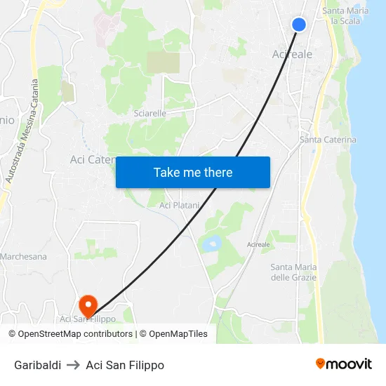 Garibaldi to Aci San Filippo map