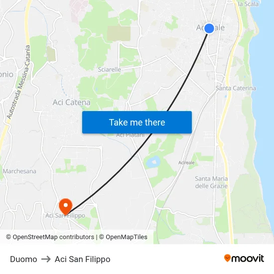 Duomo to Aci San Filippo map