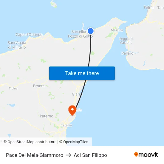 Pace Del Mela-Giammoro to Aci San Filippo map