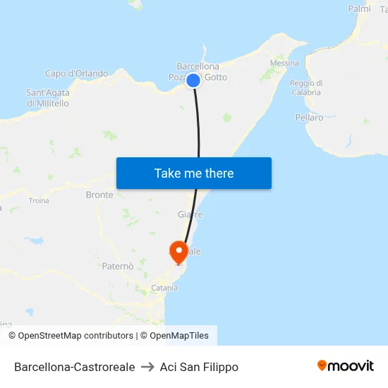 Barcellona-Castroreale to Aci San Filippo map