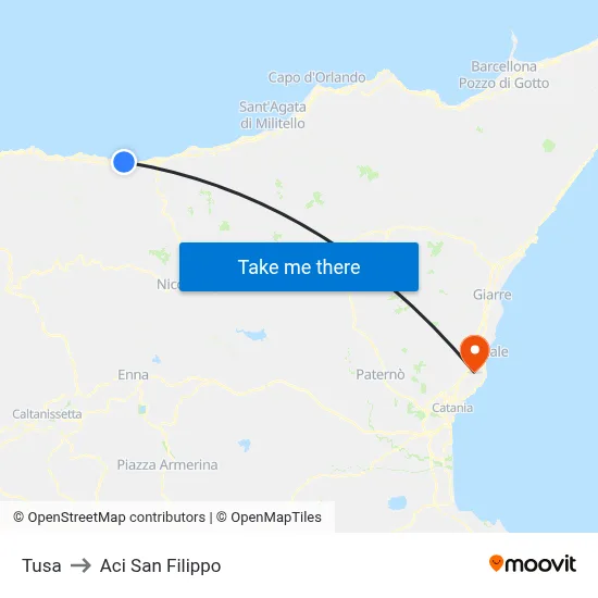 Tusa to Aci San Filippo map