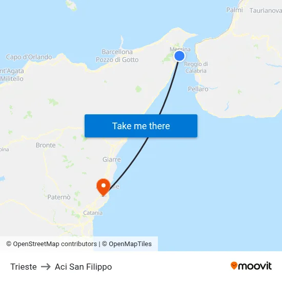 Trieste to Aci San Filippo map