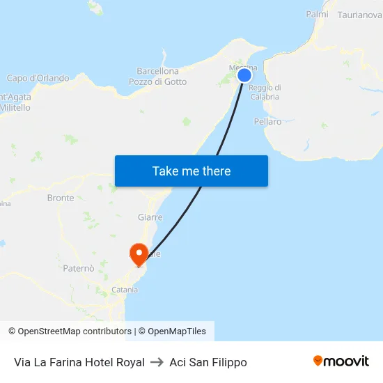 Via La Farina  Hotel Royal to Aci San Filippo map