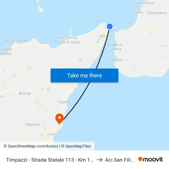 Timpazzi - Strada Statale 113 - Km 14 -900 to Aci San Filippo map